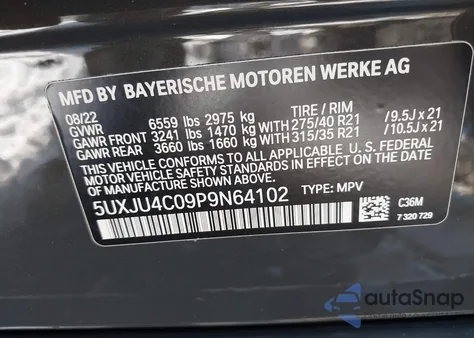 2023 BMW X5 M50I z USA, uszkodzony, nr VIN 5UXJU4C09P9N64102